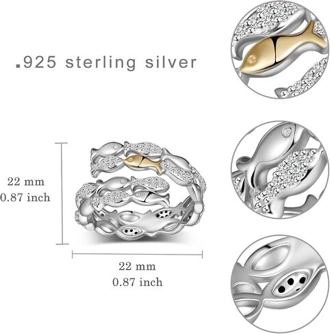 Swim Against The Current Ring 925 Sterling Silver Hope Inspirational Adjustable Rings Fish Jewelry Gifts for Women in Saudi Arabia