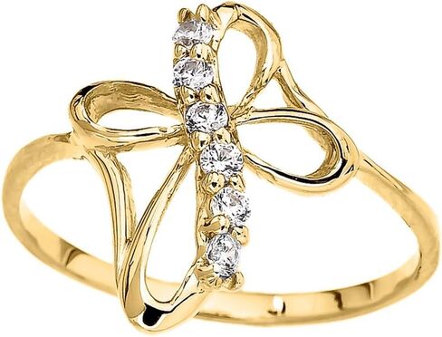 10K Yellow Gold Cubic Zirconia Infinity Loop Cross Bypass Ring in Saudi Arabia