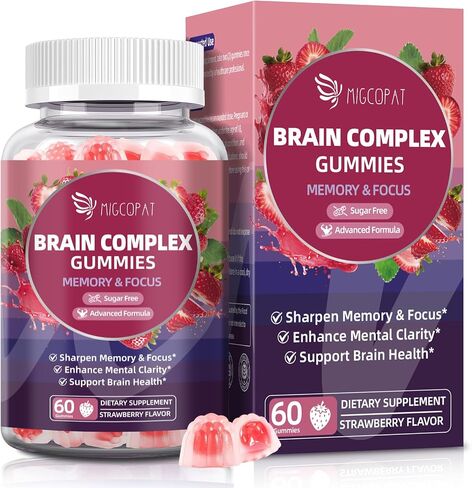 Migcopat Brain Supplements for Memory & Focus – Nootropic Gummies w/Bacopa, Lion’s Mane, Ginkgo & 10-in-1 Mushroom Complex, Mental Clarity & Cognitive Support, Caffeine-Free Strawberry Flavor 60 Cts in Saudi Arabia