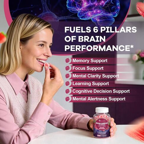 Migcopat Brain Supplements for Memory & Focus – Nootropic Gummies w/Bacopa, Lion’s Mane, Ginkgo & 10-in-1 Mushroom Complex, Mental Clarity & Cognitive Support, Caffeine-Free Strawberry Flavor 60 Cts in Saudi Arabia