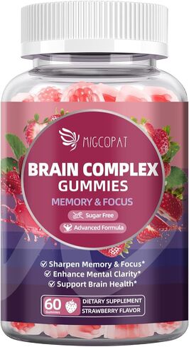 Migcopat Brain Supplements for Memory & Focus – Nootropic Gummies w/Bacopa, Lion’s Mane, Ginkgo & 10-in-1 Mushroom Complex, Mental Clarity & Cognitive Support, Caffeine-Free Strawberry Flavor 60 Cts in Saudi Arabia