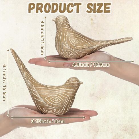 Lewtemi 2 Set Large Bird Figurines Home Decor 4.5'' 6.1'' Resin Birds Statue Modern Wood Look Bird Figurines Animal Decor Sculptures for Living Room, Home, Office, Women in Kuwait