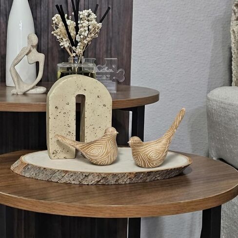 Lewtemi 2 Set Large Bird Figurines Home Decor 4.5'' 6.1'' Resin Birds Statue Modern Wood Look Bird Figurines Animal Decor Sculptures for Living Room, Home, Office, Women in Kuwait
