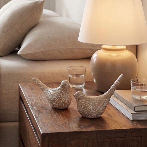 Lewtemi 2 Set Large Bird Figurines Home Decor 4.5'' 6.1'' Resin Birds Statue Modern Wood Look Bird Figurines Animal Decor Sculptures for Living Room, Home, Office, Women in Kuwait