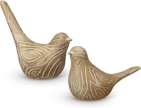 Lewtemi 2 Set Large Bird Figurines Home Decor 4.5'' 6.1'' Resin Birds Statue Modern Wood Look Bird Figurines Animal Decor Sculptures for Living Room, Home, Office, Women in Kuwait