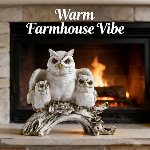 White Owl Family Statue, Resin Owl Figurines with Gold Accents, Handcrafted Owl Decor for Home, Owl Gifts for Owl Lovers, Animal Sculpture for Shelf Mantel Office Decor (B) in Kuwait