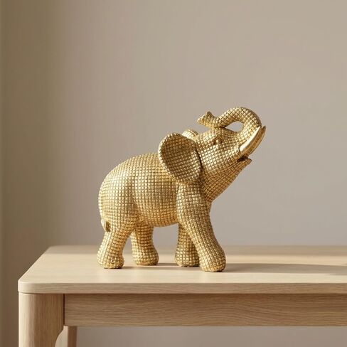 Decorative Resin Elephant Figurine for Home and Bathroom Decor - Ornament Statue for Office Desk, Living Room, or Shelf Styling - Elegant Accent for Entryway and Coffee Table - 7", Gold & Metallic in Kuwait