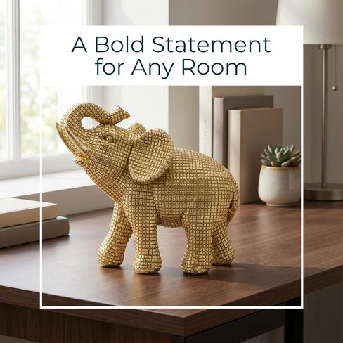 Decorative Resin Elephant Figurine for Home and Bathroom Decor - Ornament Statue for Office Desk, Living Room, or Shelf Styling - Elegant Accent for Entryway and Coffee Table - 7", Gold & Metallic in Kuwait
