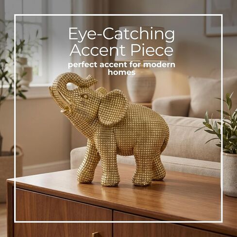 Decorative Resin Elephant Figurine for Home and Bathroom Decor - Ornament Statue for Office Desk, Living Room, or Shelf Styling - Elegant Accent for Entryway and Coffee Table - 7", Gold & Metallic in Kuwait