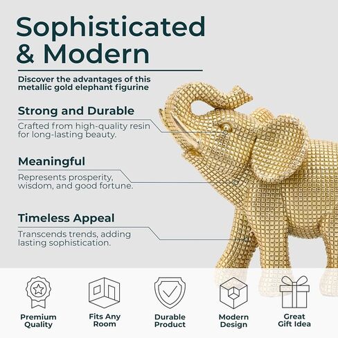 Decorative Resin Elephant Figurine for Home and Bathroom Decor - Ornament Statue for Office Desk, Living Room, or Shelf Styling - Elegant Accent for Entryway and Coffee Table - 7", Gold & Metallic in Kuwait
