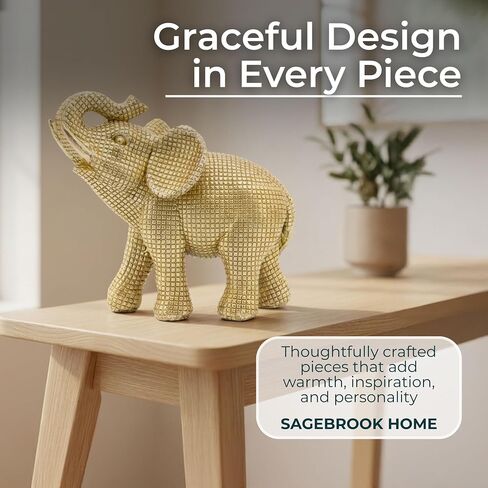 Decorative Resin Elephant Figurine for Home and Bathroom Decor - Ornament Statue for Office Desk, Living Room, or Shelf Styling - Elegant Accent for Entryway and Coffee Table - 7", Gold & Metallic in Kuwait