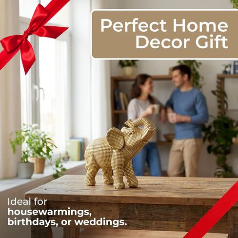 Decorative Resin Elephant Figurine for Home and Bathroom Decor - Ornament Statue for Office Desk, Living Room, or Shelf Styling - Elegant Accent for Entryway and Coffee Table - 7", Gold & Metallic in Kuwait