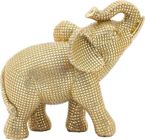 Decorative Resin Elephant Figurine for Home and Bathroom Decor - Ornament Statue for Office Desk, Living Room, or Shelf Styling - Elegant Accent for Entryway and Coffee Table - 7", Gold & Metallic in Kuwait