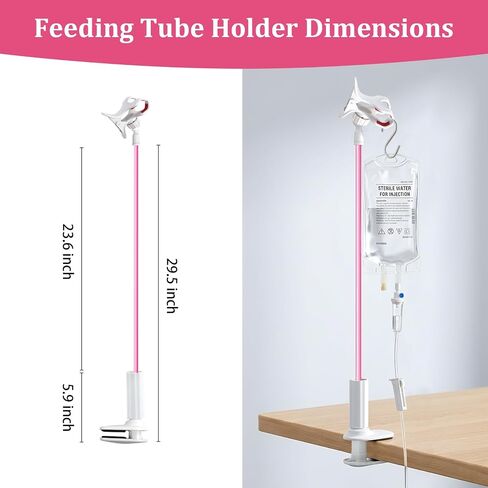 Adjustable Feeding Tube Holder, Hands-Free Gravity Syringe Holder with Flexible Gooseneck Arm and Adjustable Clamp Base, Feeding Tube Stand for Bedside, Home & Travel (Pink) in Kuwait