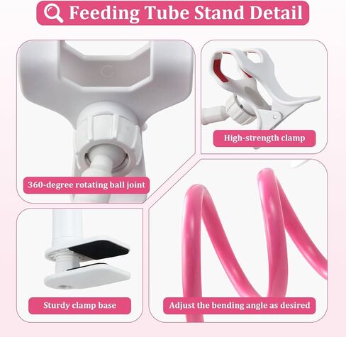 Adjustable Feeding Tube Holder, Hands-Free Gravity Syringe Holder with Flexible Gooseneck Arm and Adjustable Clamp Base, Feeding Tube Stand for Bedside, Home & Travel (Pink) in Kuwait
