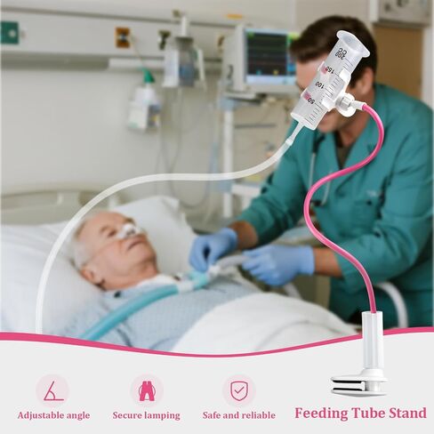 Adjustable Feeding Tube Holder, Hands-Free Gravity Syringe Holder with Flexible Gooseneck Arm and Adjustable Clamp Base, Feeding Tube Stand for Bedside, Home & Travel (Pink) in Kuwait