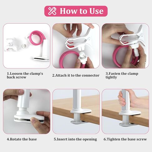 Adjustable Feeding Tube Holder, Hands-Free Gravity Syringe Holder with Flexible Gooseneck Arm and Adjustable Clamp Base, Feeding Tube Stand for Bedside, Home & Travel (Pink) in Kuwait