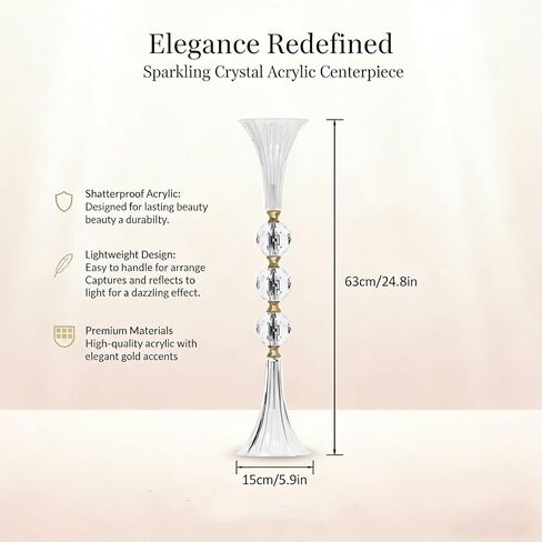 24.8in Crystal Vases for Flowers, 2Pcs Clear Trumpet Acrylic Vases for Centerpieces, Tall Flower Stands for Table Wedding Reception Party Event Home Decor in Kuwait