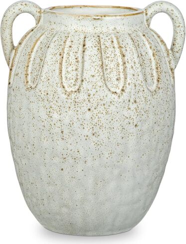 Vintage Ceramic Vase with 2 Handles,Farmhouse White Vase for Home Decor, Petal-Like Pluting Rustic Vase for Flower, Centerpiece Table Decoration 6.1 Inch in Kuwait