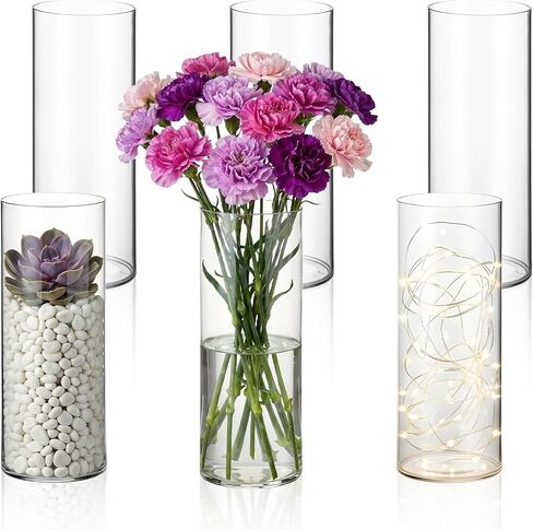6 Pcs 12 Inch Plastic Cylinder Vase Set - Crystal Clear Acrylic Flower Vase for Wedding Centerpieces, Home Decor, Party Table Arrangements with Shatter-Resistant Design in Kuwait