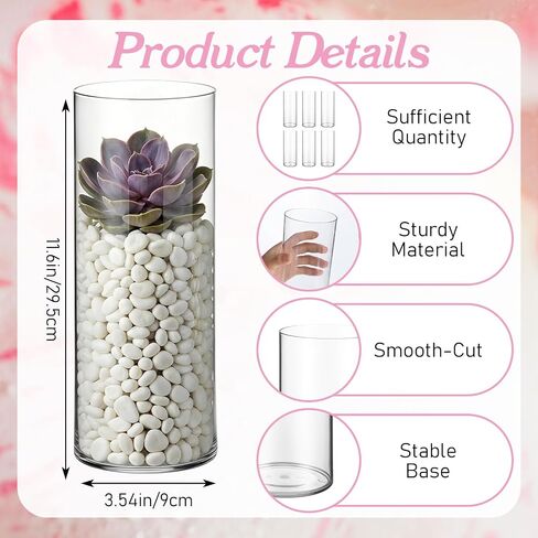 6 Pcs 12 Inch Plastic Cylinder Vase Set - Crystal Clear Acrylic Flower Vase for Wedding Centerpieces, Home Decor, Party Table Arrangements with Shatter-Resistant Design in Kuwait