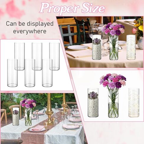 6 Pcs 12 Inch Plastic Cylinder Vase Set - Crystal Clear Acrylic Flower Vase for Wedding Centerpieces, Home Decor, Party Table Arrangements with Shatter-Resistant Design in Kuwait