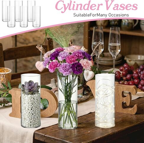 6 Pcs 12 Inch Plastic Cylinder Vase Set - Crystal Clear Acrylic Flower Vase for Wedding Centerpieces, Home Decor, Party Table Arrangements with Shatter-Resistant Design in Kuwait