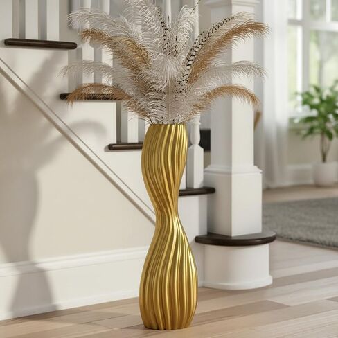 Golden S-Curve Floor Vase, 24 Inch Tall Striped Resin Vases for Home Decor, Large Sturdy Vases with Weighted Base for Dried Pampas Grass, Tall Floor Vase for Living Room, Office & Bedroom in Saudi Arabia