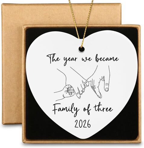 The Year We Became Family of Three 2026 New Mom New Dad Ceramic Heart Christmas Ornament Family of 3 Gifts for Father to Be Pregnancy Announcement Ornament in Saudi Arabia