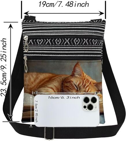 Orange Cat Book Print Crossbody Bag Birthday Holiday Present for Women & Adult Teens Sister Christmas Gift for Men Travel Adjustable Shoulder Strap Messenger Bag in Saudi Arabia