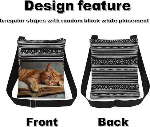 Orange Cat Book Print Crossbody Bag Birthday Holiday Present for Women & Adult Teens Sister Christmas Gift for Men Travel Adjustable Shoulder Strap Messenger Bag in Saudi Arabia