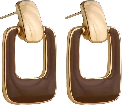 Brown Square Geometric Stud Earrings for Women - Dark Brown & Gold Earrings, Stylish Brown Dangle Earrings for Party, Daily Commute & Vacation in Saudi Arabia