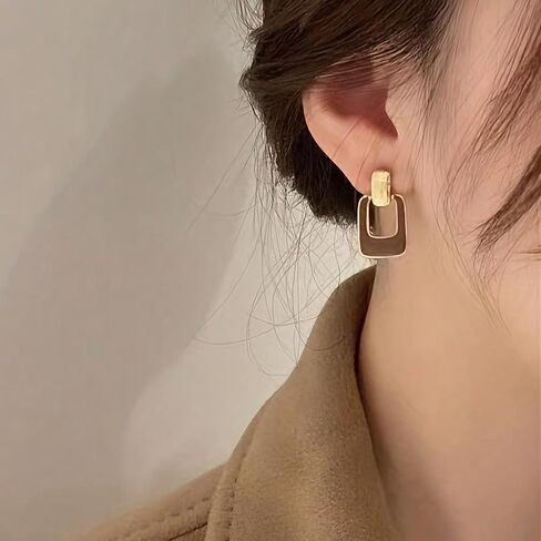 Brown Square Geometric Stud Earrings for Women - Dark Brown & Gold Earrings, Stylish Brown Dangle Earrings for Party, Daily Commute & Vacation in Saudi Arabia
