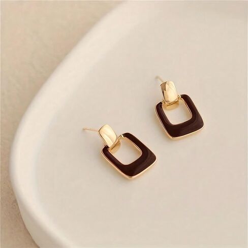 Brown Square Geometric Stud Earrings for Women - Dark Brown & Gold Earrings, Stylish Brown Dangle Earrings for Party, Daily Commute & Vacation in Saudi Arabia