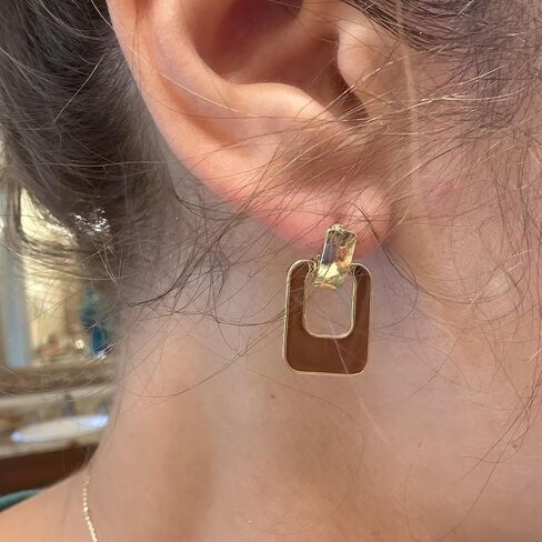 Brown Square Geometric Stud Earrings for Women - Dark Brown & Gold Earrings, Stylish Brown Dangle Earrings for Party, Daily Commute & Vacation in Saudi Arabia