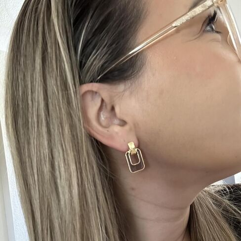 Brown Square Geometric Stud Earrings for Women - Dark Brown & Gold Earrings, Stylish Brown Dangle Earrings for Party, Daily Commute & Vacation in Saudi Arabia
