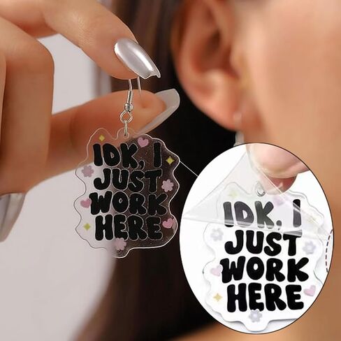 Cute Acrylic Earrings for Women Funny 'IDK I Just Work Here' Dangle Charm Trendy Gift for Birthday, New Year & Office Party in Saudi Arabia