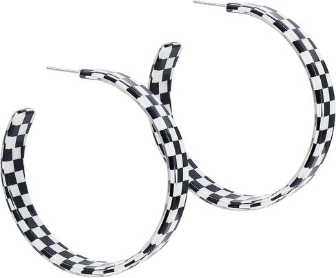 Cute Black White Checkered Plaid Resin Earrings for Women Jewelry in Saudi Arabia