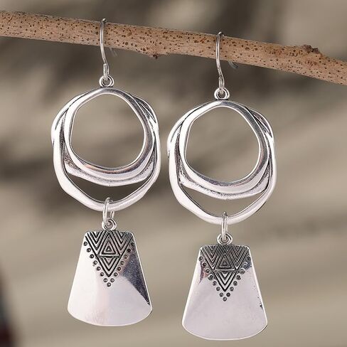 Creative Retro Geometric Pattern Pendant Earrings, Women's Ethnic Style Earrings, Personalized Jewelry Accessories for Daily Parties in Kuwait