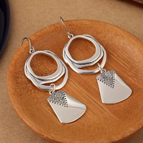 Creative Retro Geometric Pattern Pendant Earrings, Women's Ethnic Style Earrings, Personalized Jewelry Accessories for Daily Parties in Kuwait