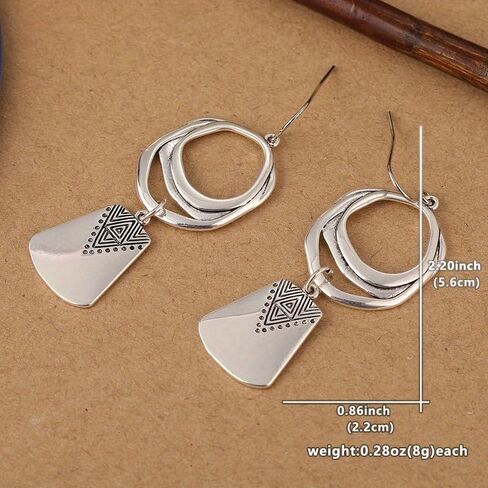 Creative Retro Geometric Pattern Pendant Earrings, Women's Ethnic Style Earrings, Personalized Jewelry Accessories for Daily Parties in Kuwait