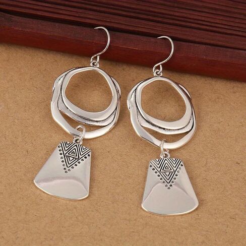 Creative Retro Geometric Pattern Pendant Earrings, Women's Ethnic Style Earrings, Personalized Jewelry Accessories for Daily Parties in Kuwait