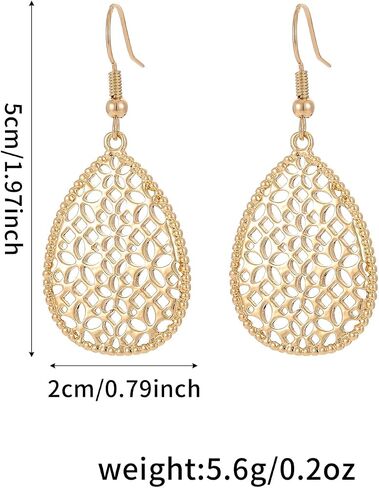 Elegant Gold Plated Teardrop Dangle Earrings for Women - Hypoallergenic Hollowed-out Water Drop Pendant Earrings with Beaded Edge in Saudi Arabia
