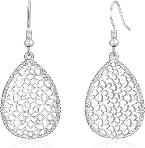 Elegant Gold Plated Teardrop Dangle Earrings for Women - Hypoallergenic Hollowed-out Water Drop Pendant Earrings with Beaded Edge in Saudi Arabia