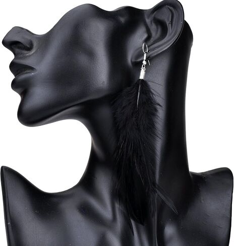Lureme® Bohemian Style Feathers with Small Feather Tassel Dangle Earrings (02004736) (Black) in Kuwait