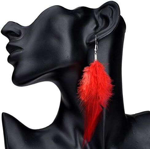 Lureme® Bohemian Style Feathers with Small Feather Tassel Dangle Earrings (02004736) (Black) in Kuwait