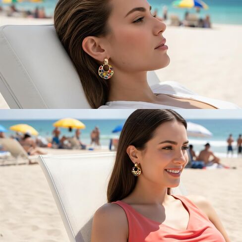 Statement Gold Drop Earrings,Chunky Dangle Door Knocker Earrings with Multicolor Crystal in Saudi Arabia