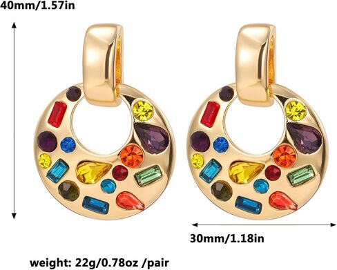 Statement Gold Drop Earrings,Chunky Dangle Door Knocker Earrings with Multicolor Crystal in Saudi Arabia