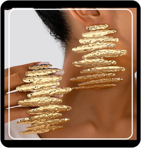 Oversized Gold Statement Earrings, Metallic Wave Design, Fashion Accessory in Saudi Arabia