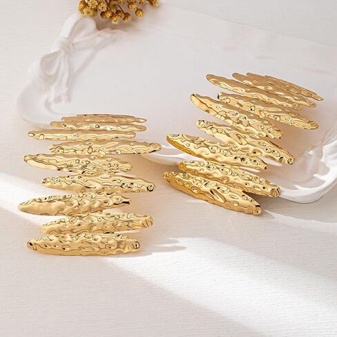 Oversized Gold Statement Earrings, Metallic Wave Design, Fashion Accessory in Saudi Arabia